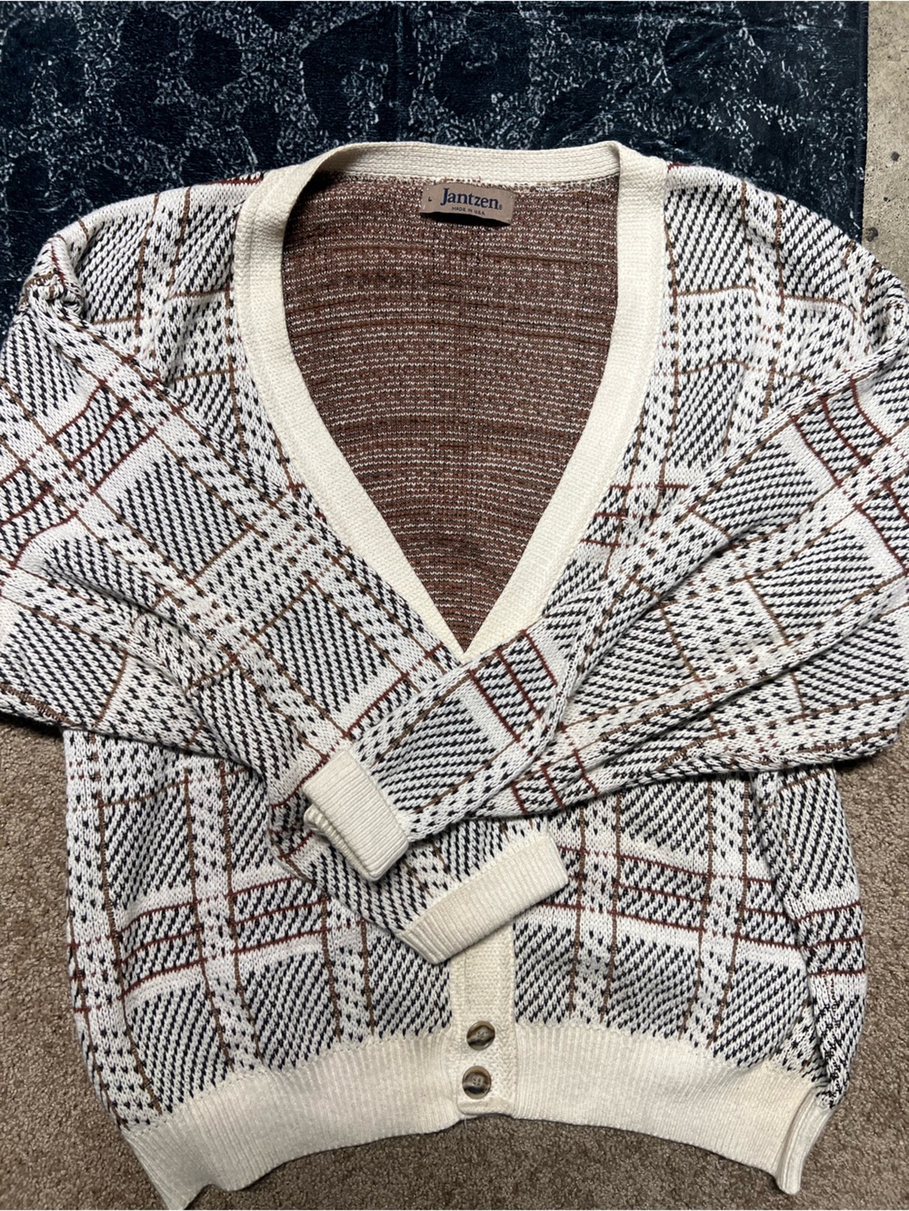 Jantzen Cream Plaid Knit Blazer with Brown Accents